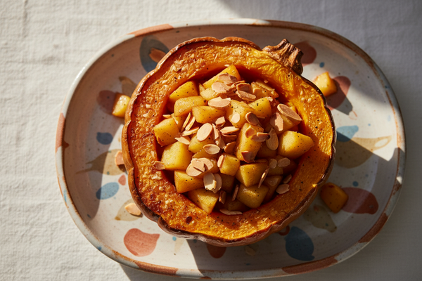 Roasted Stuffed Acorn Squash with Apples and Almonds