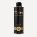 A 250ml black can of Evosi Sicilia IGP extra virgin olive oil, featuring gold lettering and a black cap, set against a light gray background.