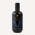 A bottle of Tenuta Cavasecca's Siracusana Zaituna Extra Virgin Olive Oil on a light gray background. The bottle is dark glass with a black cap and a black label featuring gold lettering and blue illustrations.